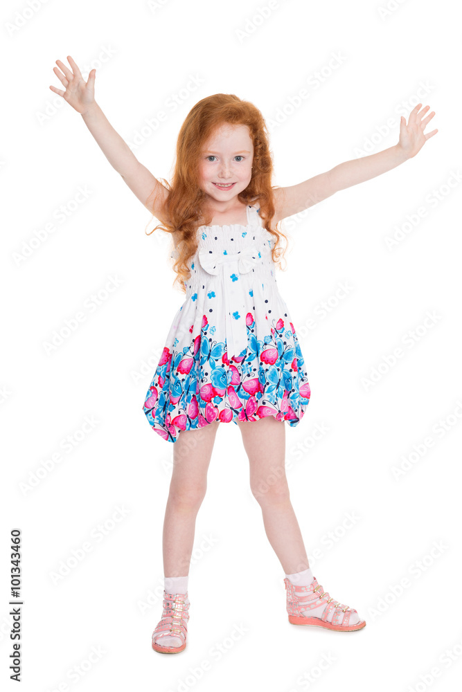 Little girl with her hands raised Little girl with her hands raised