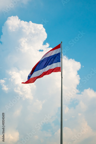 Thailand flag against clouds and blue sky