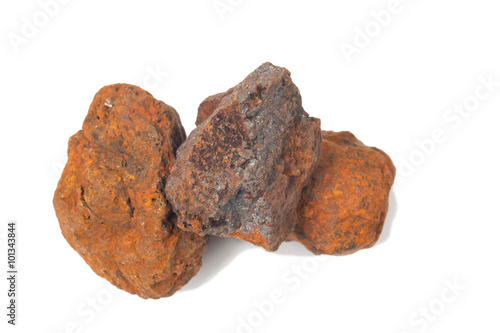 macro shooting of specimen natural rock - specimen of hematite (haematite, iron ore) mineral stone isolated on white background 