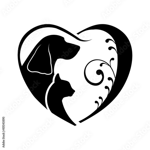 Dog and Cat love heart. Vector graphic
