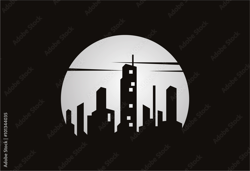 City Silhouette of Moon Logo Vector