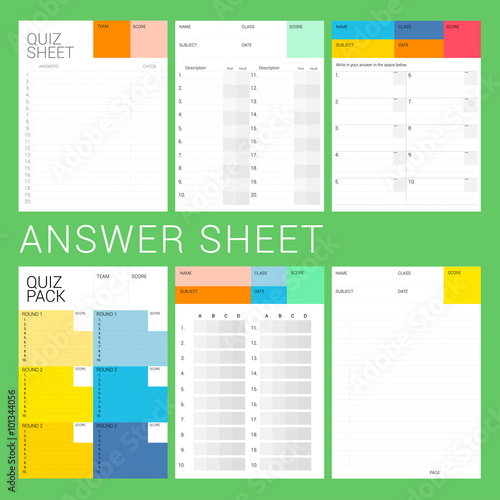 ASNWER SHEET
6 types of answer sheet ready to print for quiz night, examination, explanation, test. photo
