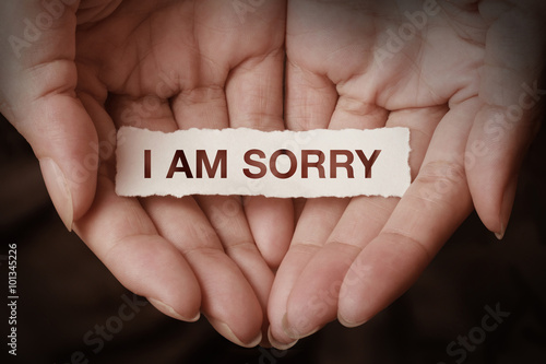 I am sorry text on hand photo