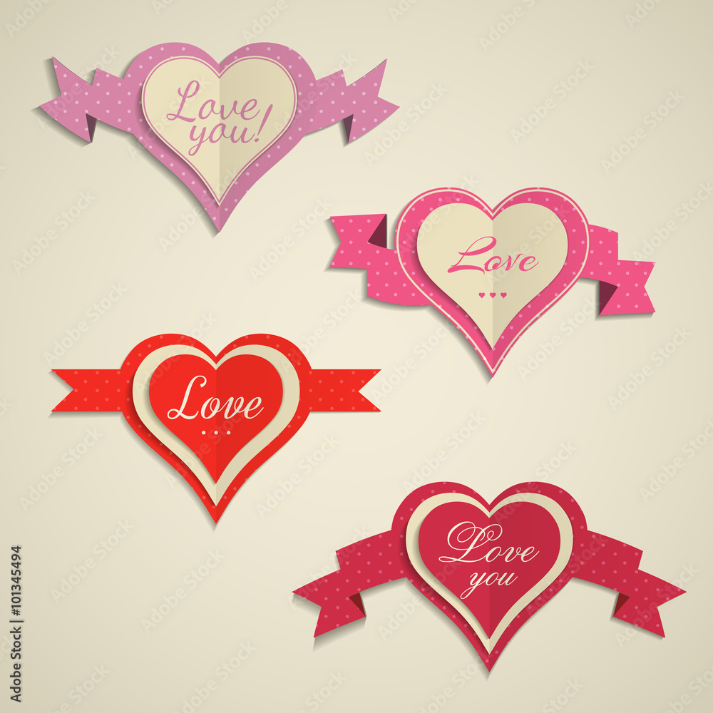 Set of hearts labels for Valentine's Day
