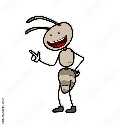 Ant, a hand drawn vector illustration of an ant cartoon, isolated on a simple shadow backdrop (the ant and the shadow backdrop are on separate groups for easy editing).