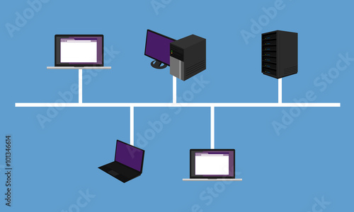Obraz na plátně bus network topology LAN design networking hardware backbone connected