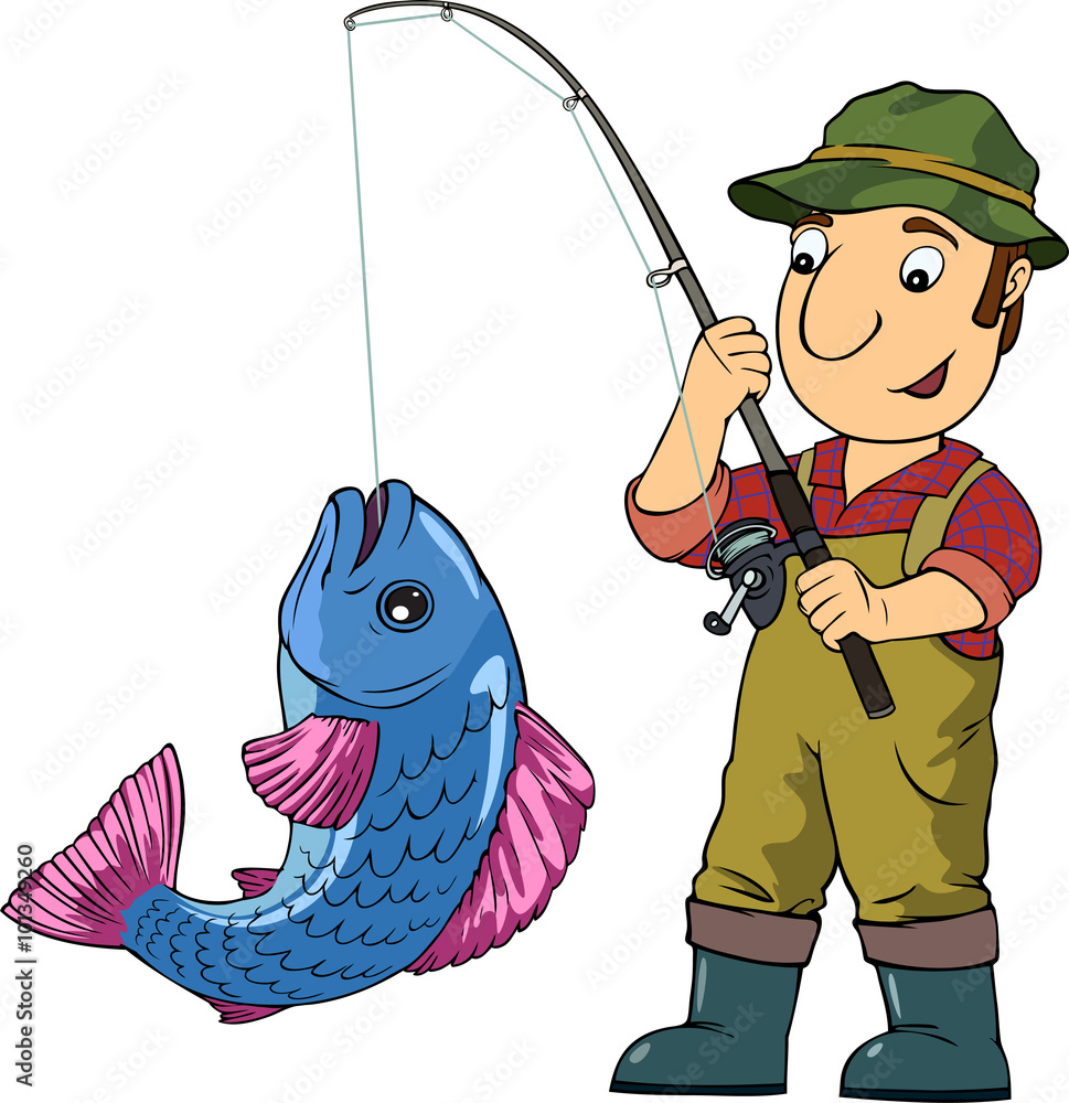 Fisherman/Cartoon vector colored illustration with fisherman and