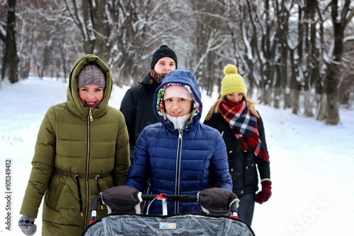 group walk outdoor winter snowy