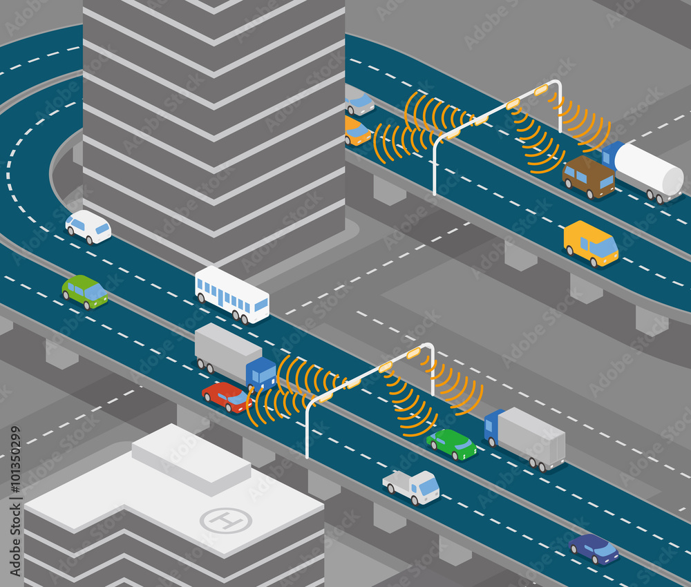 overhead road and highway communication system, vector illustration ...