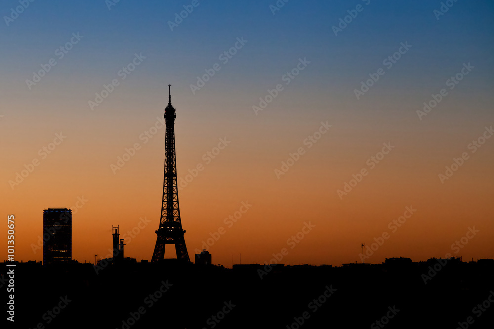 tour eiffel paris france levé soleil couché silhouette symbole