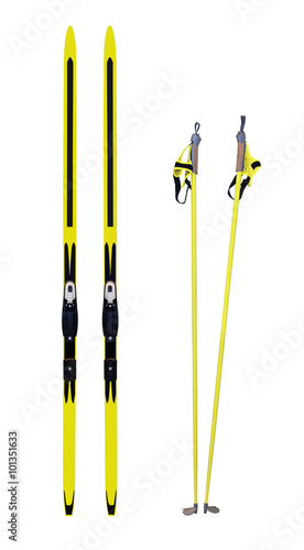Konstfotografi Cross-country skis and poles isolated on white background