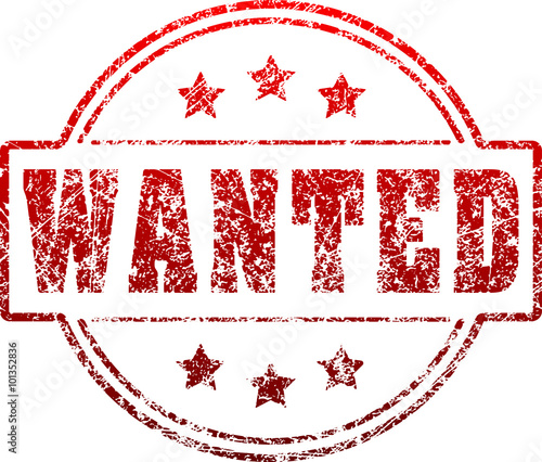 Red vector grunge style rubber stamp WANTED