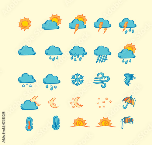 Collection of hand drawn weather icons