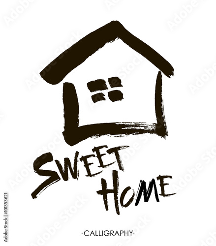 Hand lettering typography poster.Calligraphic quote Home sweet home. For housewarming posters, greeting cards, home decorations.Vector illustration.