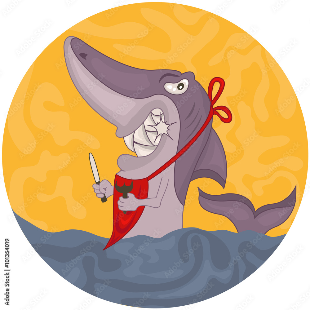 Cartoon hungry shark Stock Vector | Adobe Stock