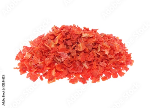 Dried sliced carrots isolated on white background