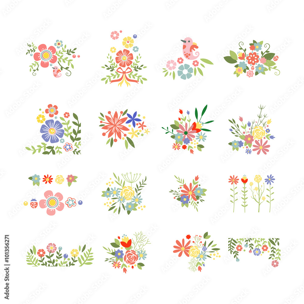 Flowers Icon Set in Trendy Flat Style