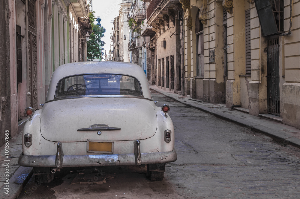 Cuban old car parked