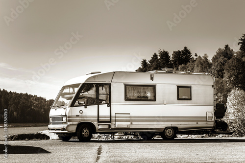 Touristic caravan staying near the lake