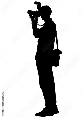 Man with a camera on white background