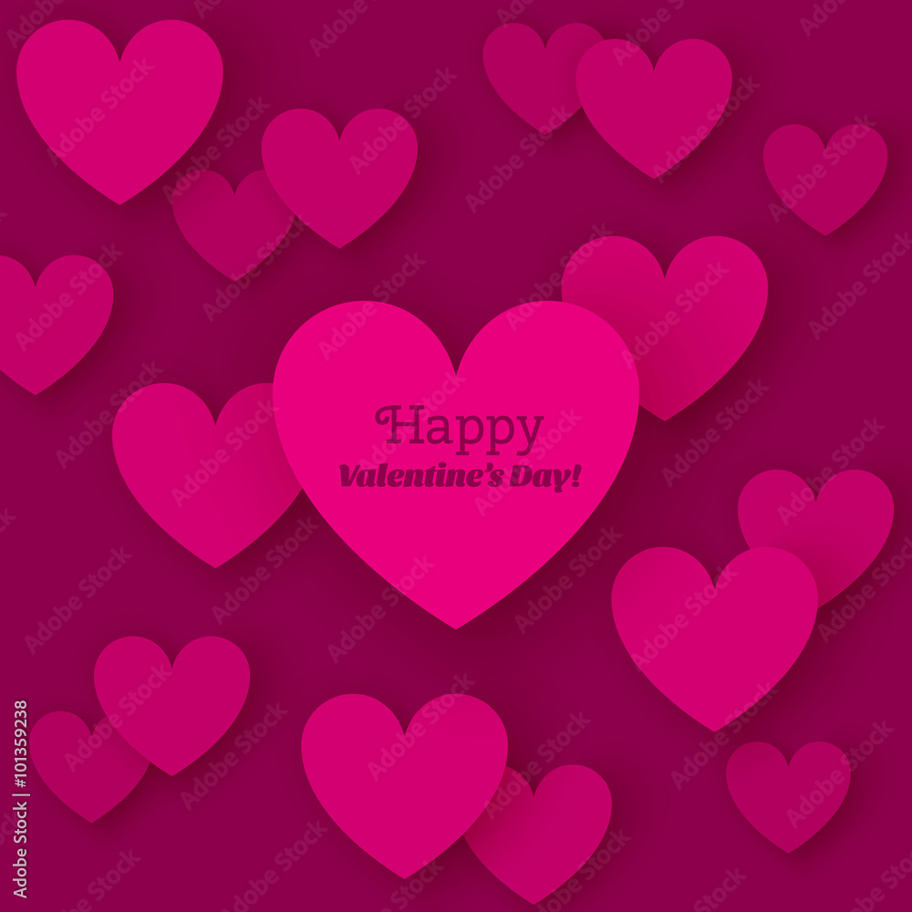Greeting Card Happy Valentine's Day with flat hearts