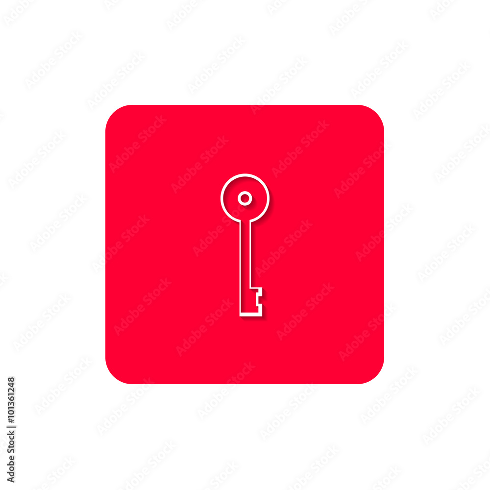 A flat icons for web, which shows a key symbol on a red background. A flat icons for web, which shows a key symbol on a red background.