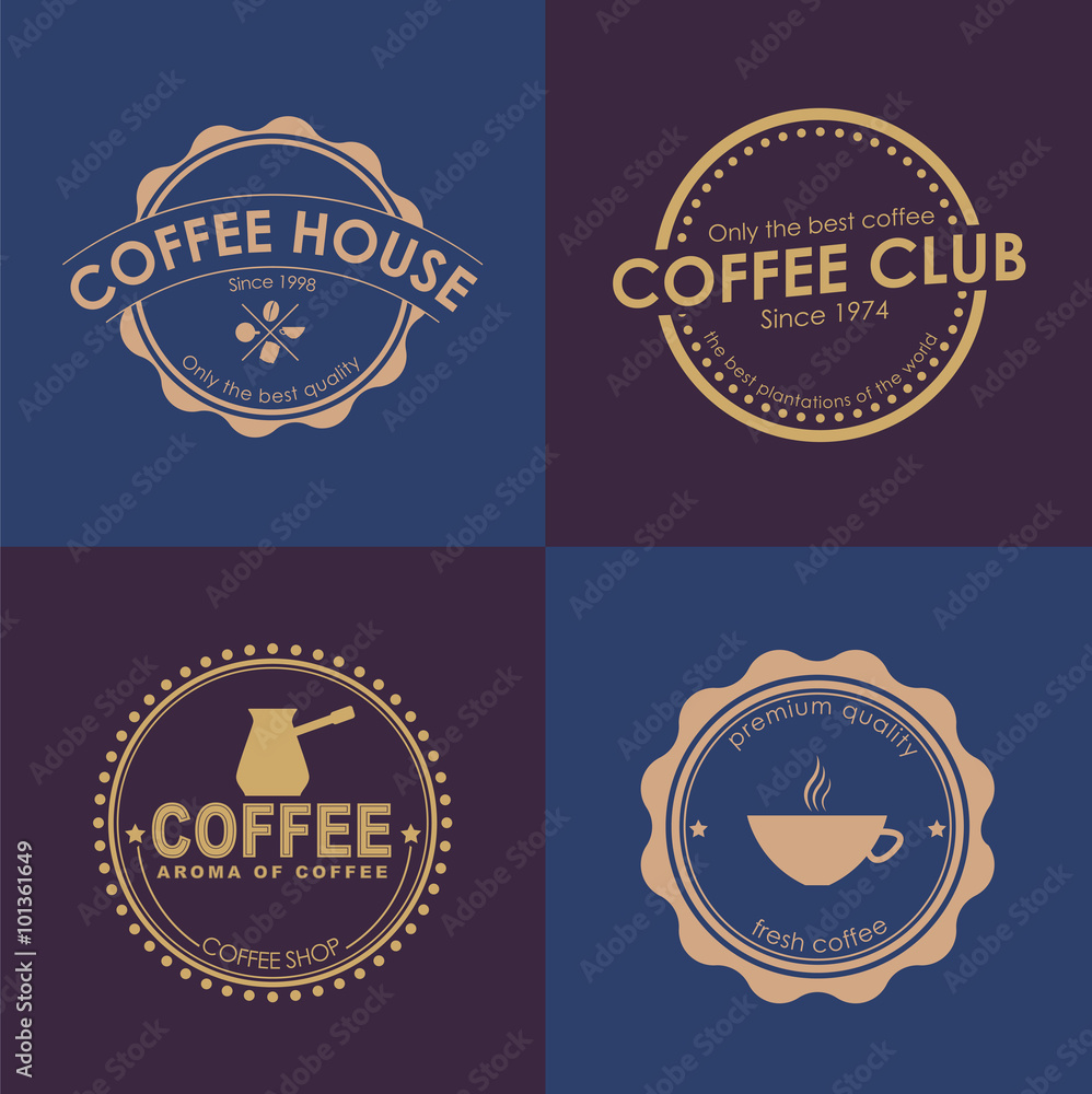 Design coffee logo on colored backgrounds