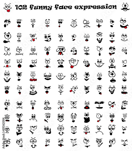 Vector illustration of 102 cartoon facial expression.