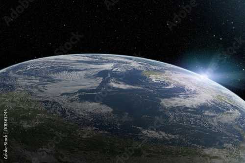 Fototapeta Naklejka Na Ścianę i Meble -  Planet Earth from above at sunrise in space