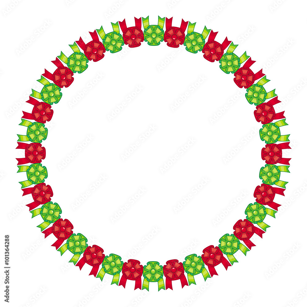 Obraz premium Round frame with red and green bows