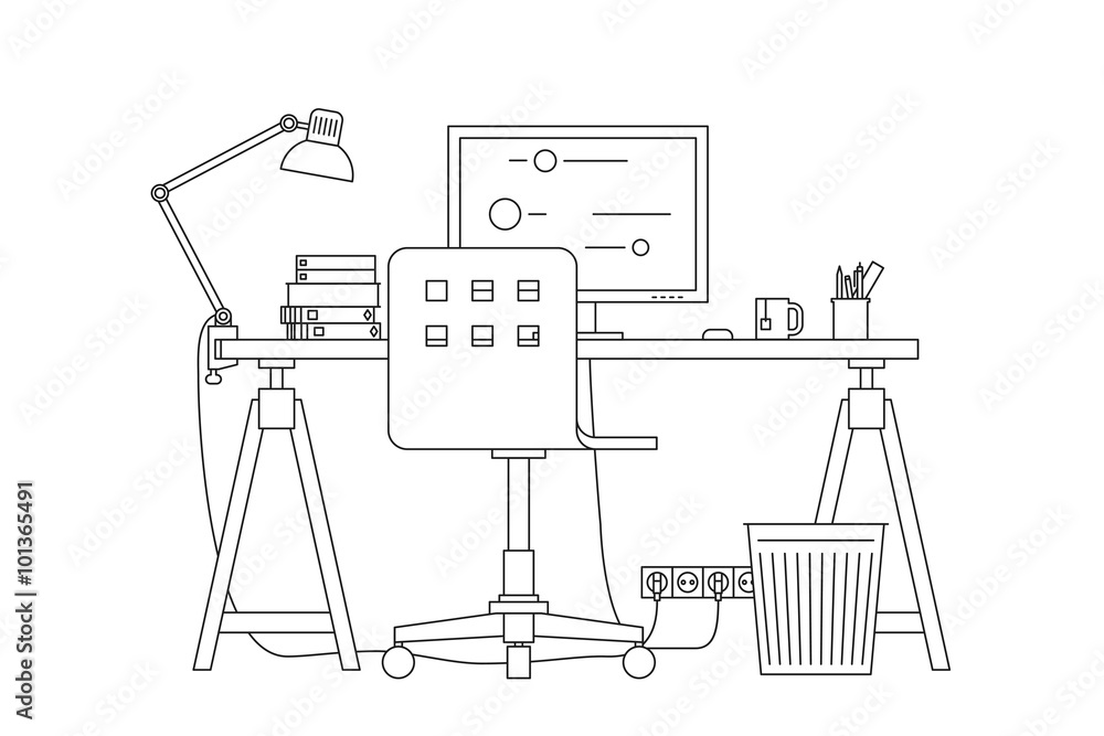 Workplace thin line illustration. Workplace thin line illustration.