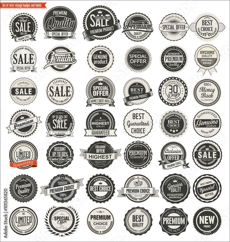Quality retro vintage badges and labels collection