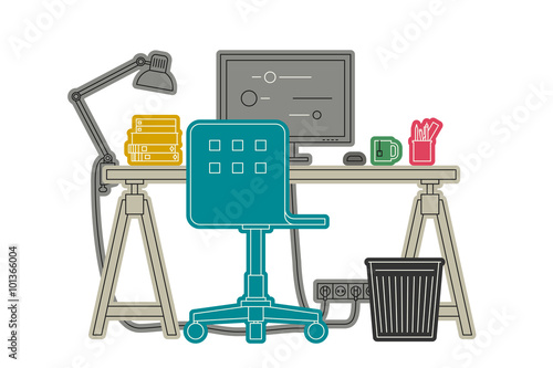 Workplace thin line illustration.