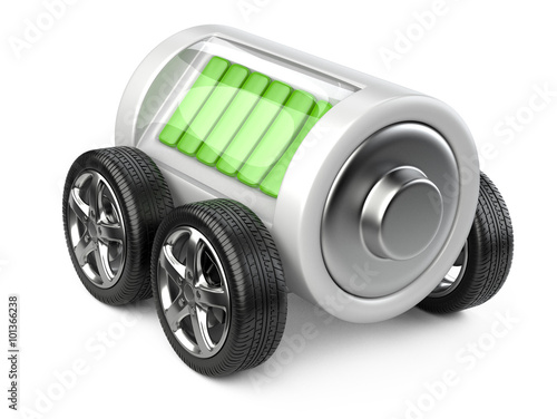 Battery  on wheels with charge level. © Oleksandr