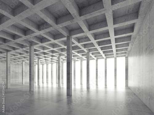 Perspective view of empty concrete room, 3d