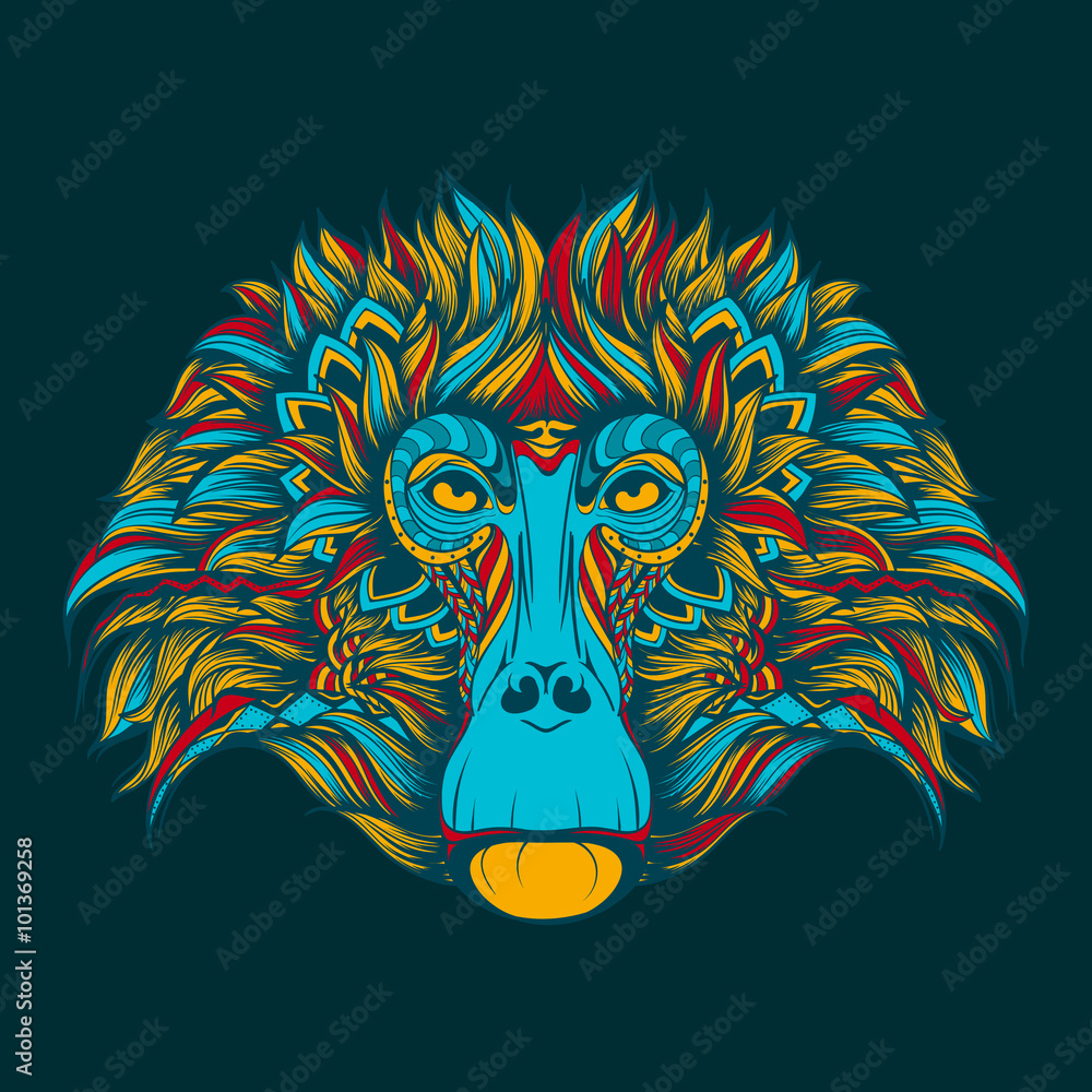 Fototapeta premium Colorful baboon monkey face doodle