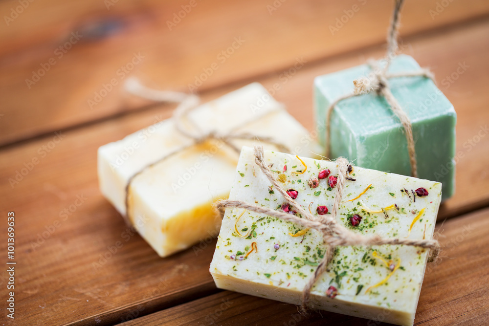 close up of handmade soap bars on wood close up of handmade soap bars on wood