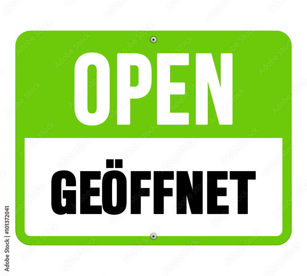 Geoffnet sign in black and green