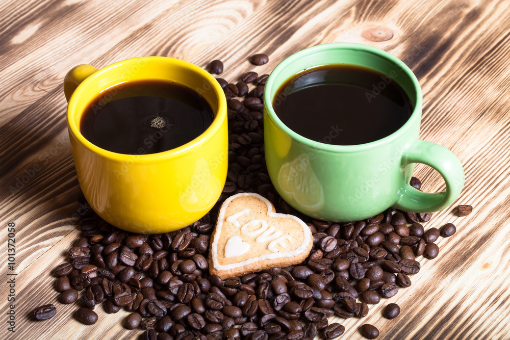 Coffee on wooden table for background. Selective focus Coffee on wooden table for background. Selective focus