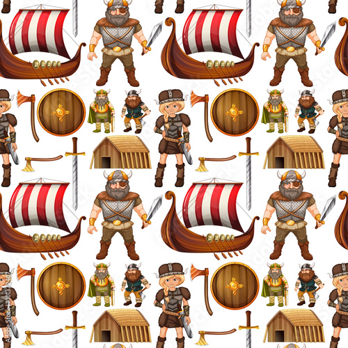 Seamless viking people and ship
