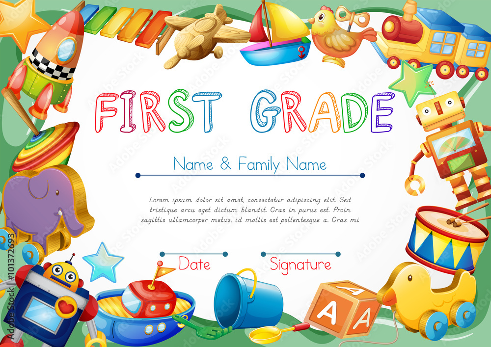 Obraz premium Certificate with toys in background