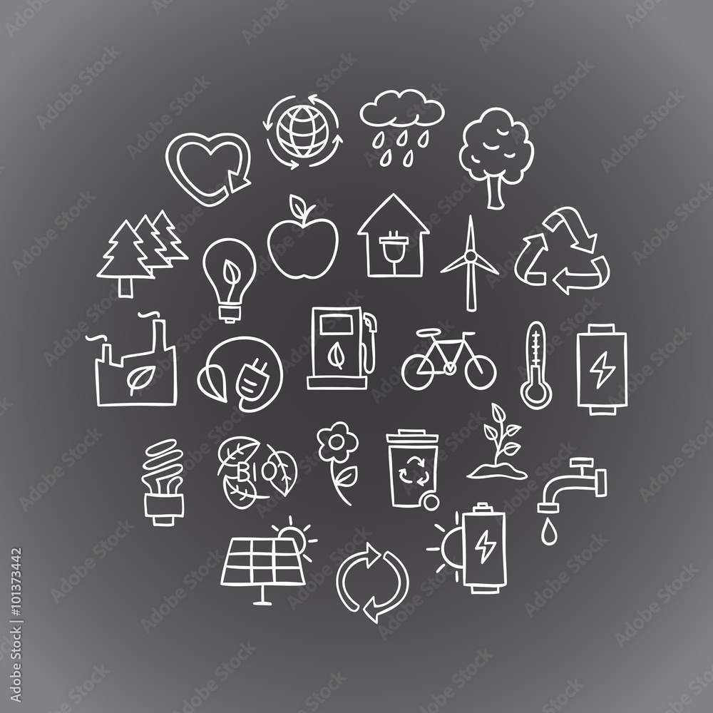 Ecological vector icons. Hand drawn ecology and nature healthy lifestyle icons Ecological vector icons. Hand drawn ecology and nature healthy lifestyle icons