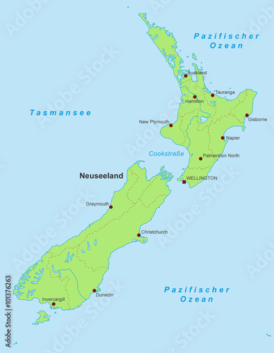 Karte von Neuseeland - detailliert  Gr  n 