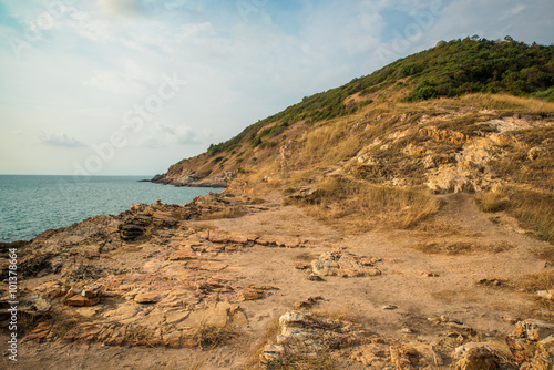 The cliff at the sea.