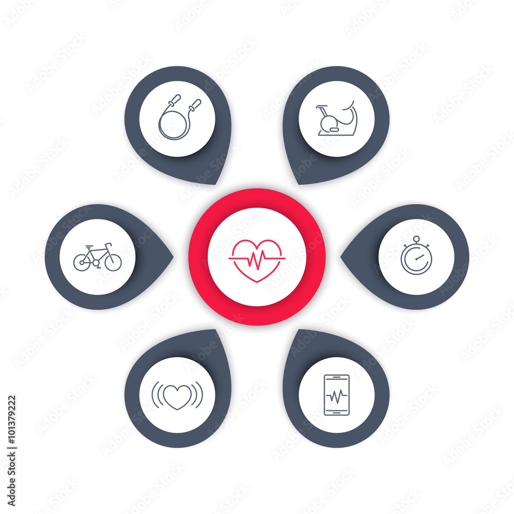 Aspects of Cardio Training line icons, editable infographics elements, vector illustration