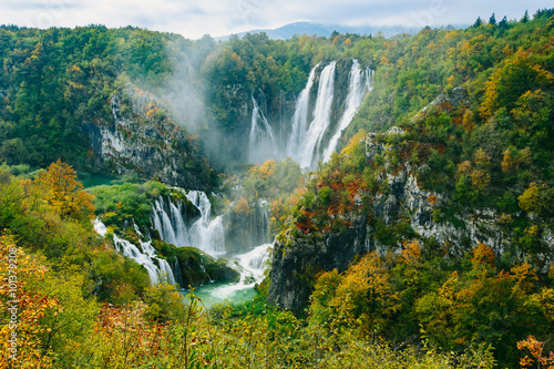 Greatest waterfalls in Plitvice National Park  Croatia UNESCO world heritage site