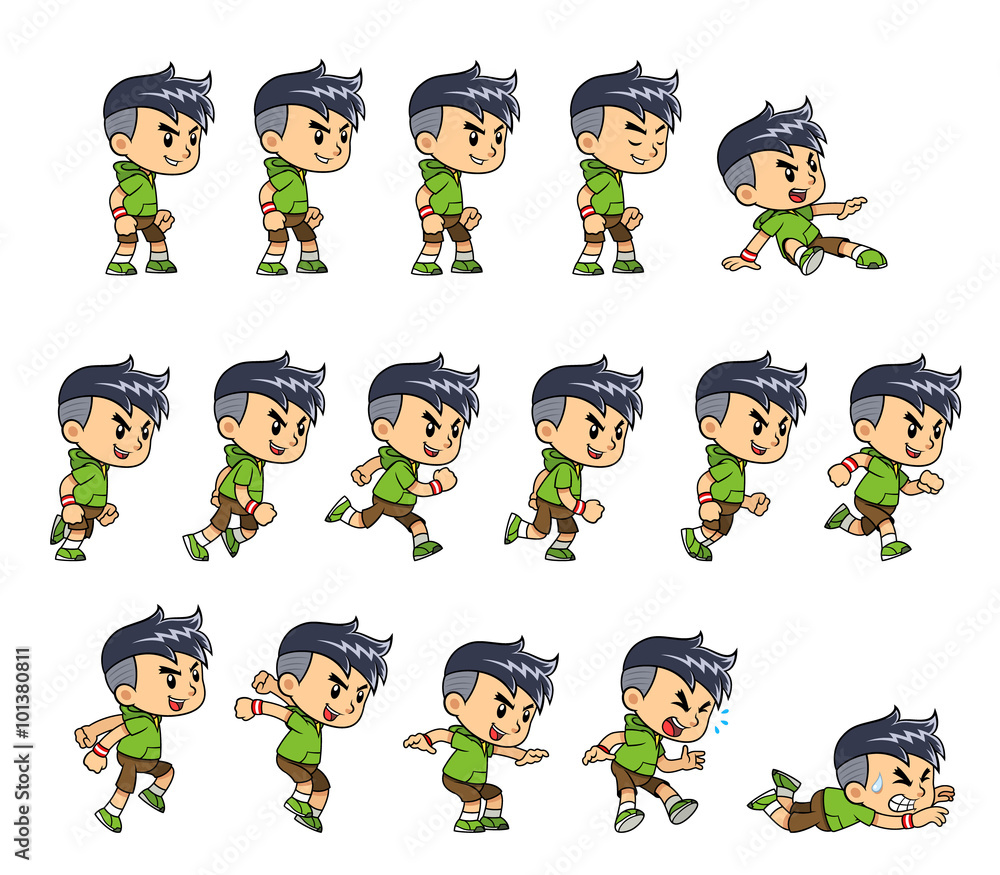 Sporty Boy game sprites for side scrolling action adventure endless runner  2D mobile game. Векторный объект Stock | Adobe Stock