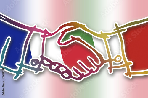 Handshake between Italy and France - concept image