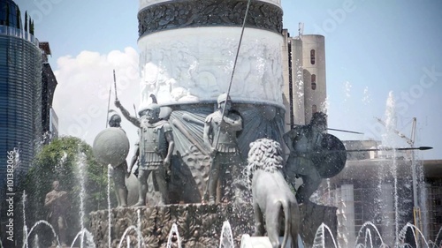 SKOPJE MACEDONIA - JULY 2015: Water show under Alexander the Great Monument in Skopje - Macedonia