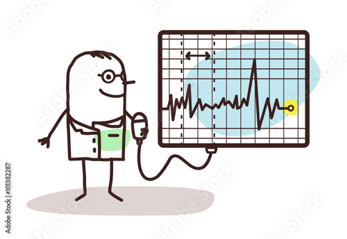 cartoon doctor with electrocardiogram
